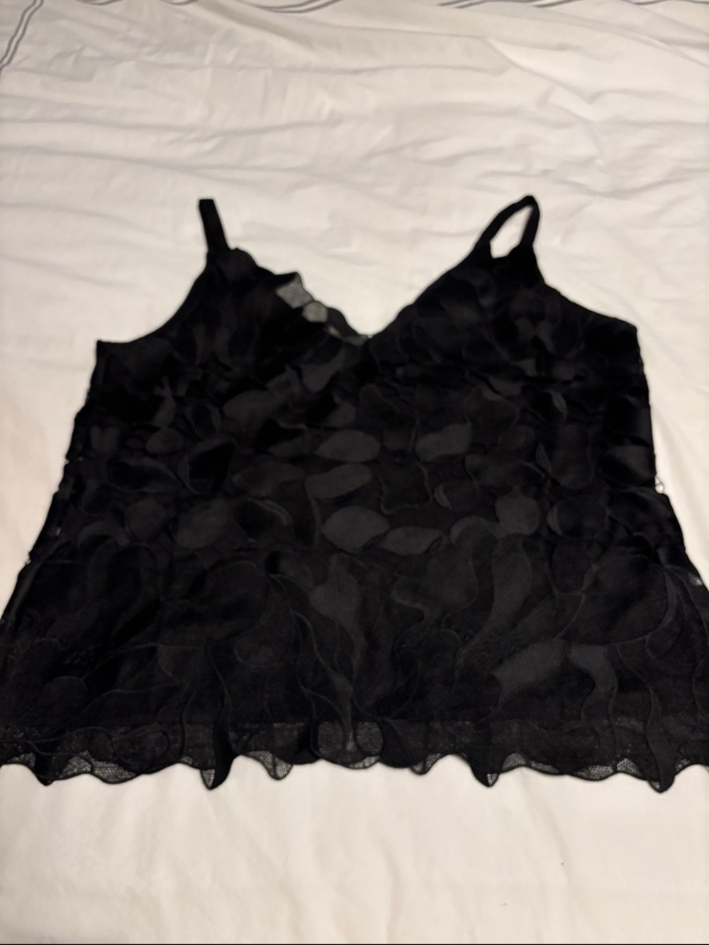 White House Black Market Black Sheer Ruffle Trim Tank